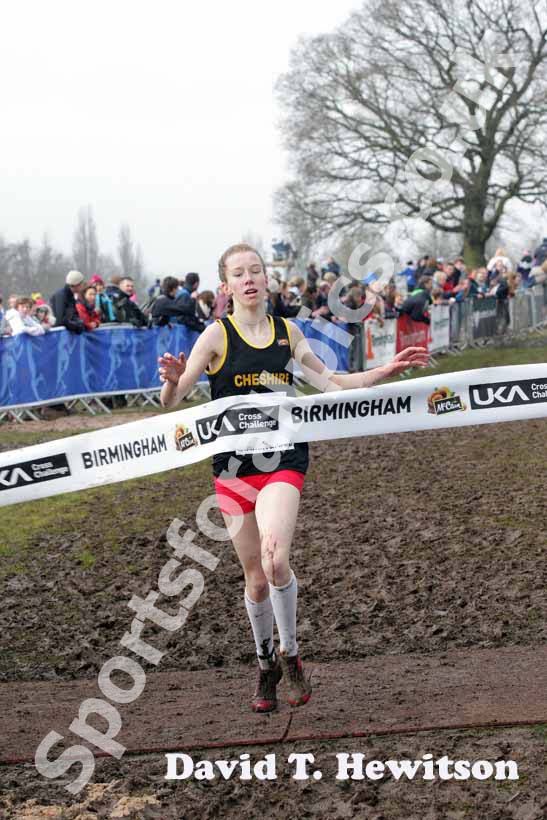 Harriet Knowles-Jones winning under-15 girls McCain World Cross Country Trials and Inter Counties.